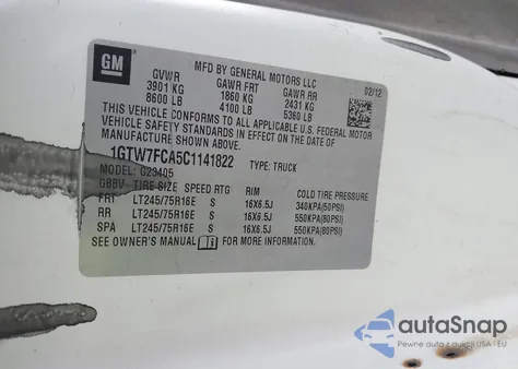 2012 GMC Savana 2500 Work Van z USA, uszkodzony, nr VIN 1GTW7FCA5C1141822